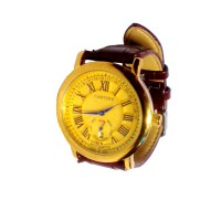 Montre Cartier a Chiffre Romain Bracelet en Cuir Marron-UNISEX