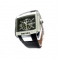 Montre HOMME  Style Diesel Fond Noir Cadrant argenté et bracelet en Cuir-Noir